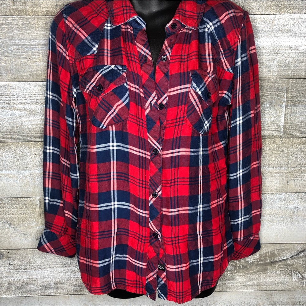 Rails red blue plaid button up flannel shirt